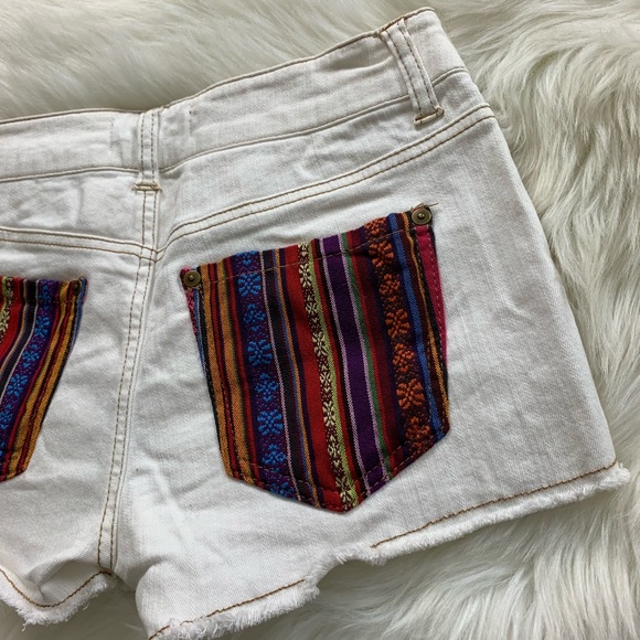 🪴$5/25🪴 F21 Boho Striped Festival Jean Cutoffs Denim Shorts 27 - Picture 7 of 12